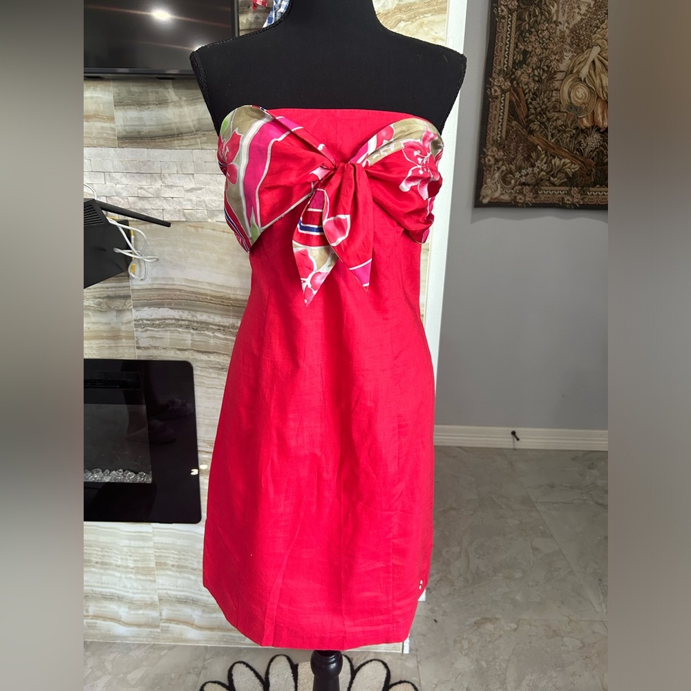 Tommy Hilfiger Red Strapless Front Bow Dress. Size M